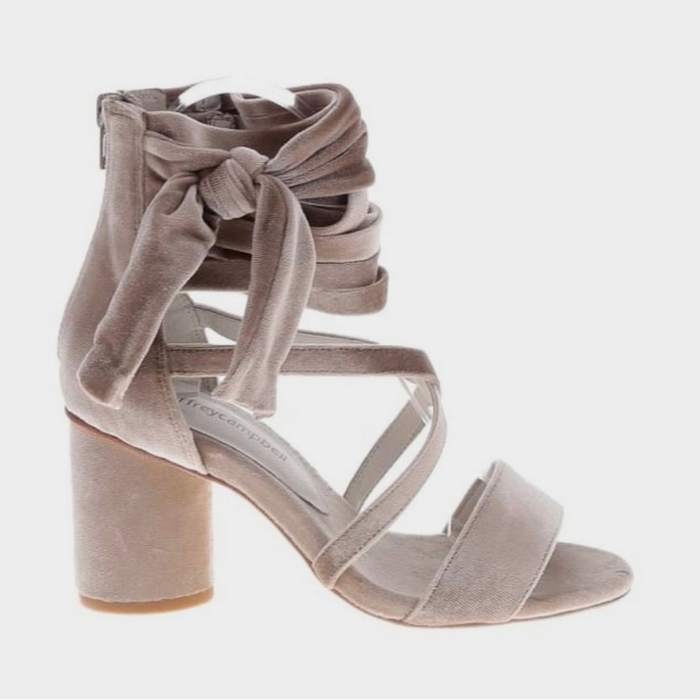 Jeffery Campbell champagne velvet open toe heel Size 7.5